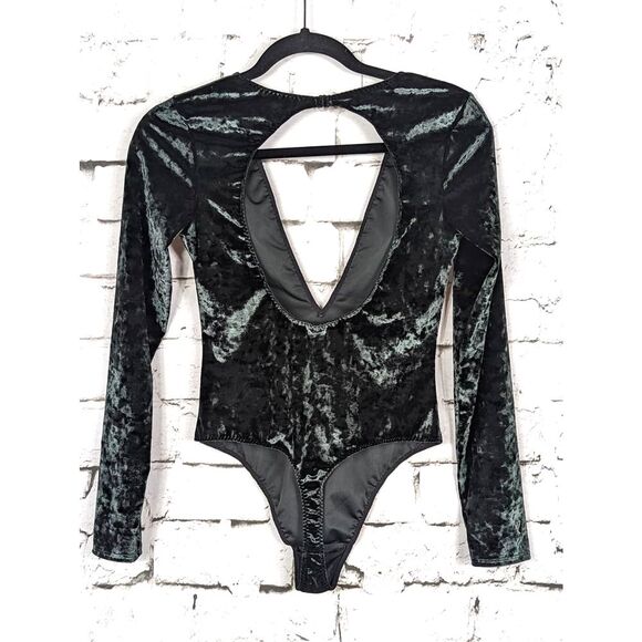 VICTORIA'S SECRET Crushed Velvet Plunge V-Neck Thong Bodysuit Forest Green XS/S - Picture 5 of 10